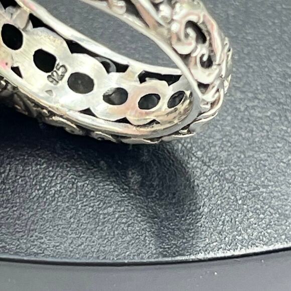 Sterling Silver Panther Scrollwork Intricate Bali Genuine Amethyst Eyes Ring 8 - Picture 3 of 12